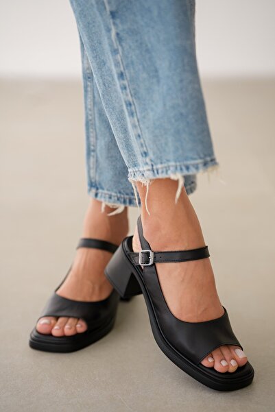 selin shoes Vesna Hakiki Deri Önden Açık Bilekten Bağlamalı Arka Kısmı Lastik...