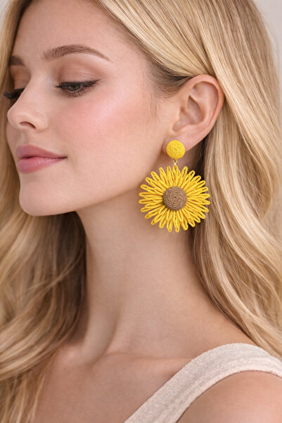 Modex أقراط على شكل زهرة متدلية باللون الأصفر على الطراز البوهيمي (6 سم)