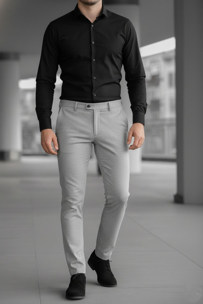 MY VİNTAGE Pánské kalhoty Slim Fit z lycry v italském střihu v šedé barvě