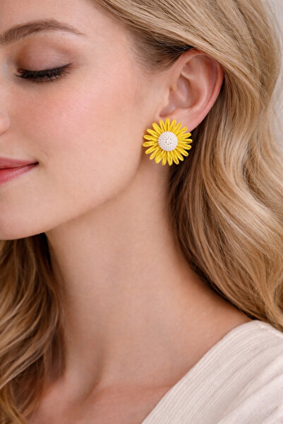 Modex أقراط على شكل زهرة ديزي بتفاصيل مطرزة على الطراز البوهيمي (5 سم)