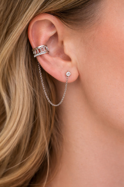 Modex أقراط فضية اللون مزينة بحجر فضي اللون وسلسلة على شكل كيرباجيت