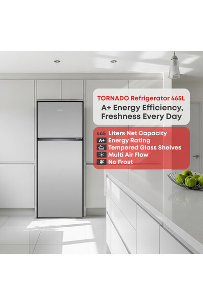 Tornado Double Door Refrigerator 465 L, 16.42 cubic feet, Top Mount, Multi Ai...