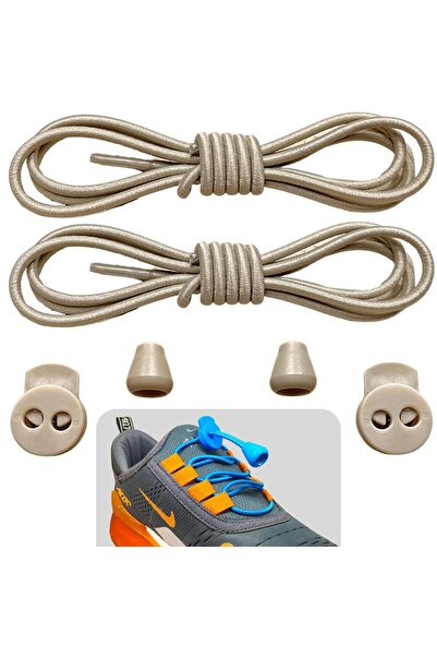 Foottab Elastik Akıllı Bağcık, Pratik Esnek Lastikli Ayakkabı Bağcığı, Bej