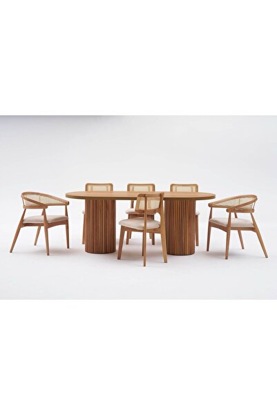 BiSandalye Bohem Masa Takımı Ahşap Masa Takımı 6 Kişilik Yemek Odası Takımı I...