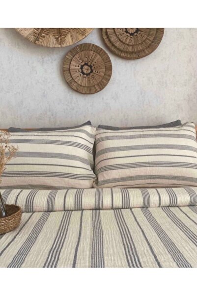 HB&Victory طقم غطاء لحاف من الموسلين باللون الرمادي الفحمي مخطط مقاس 160x220 سم