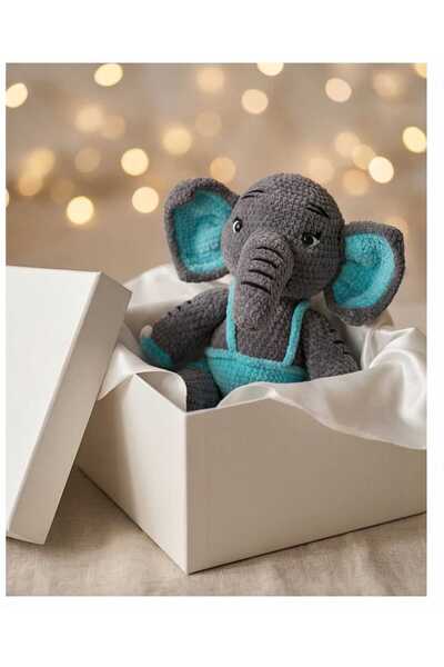 Dodemert Home Uyku Arkadaşı Mavi Fil Kadife İpten El Örgüsü Amigurumi 40 cm