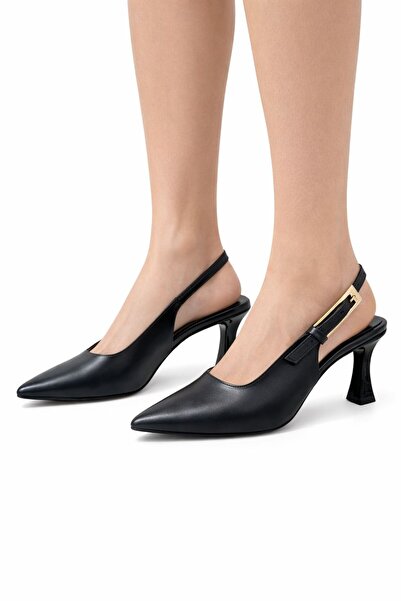 moun shoes خنجر أسود - حذاء نسائي بكعب عالٍ بمقدمة مدببة