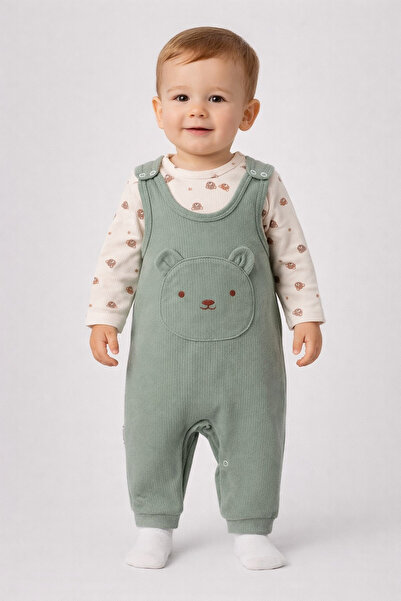 dinamik çocuk Erkek Bebek Tulum+Zıbın Alttan çıtçıtlı 2'li Tulum Seti – Zıbın...