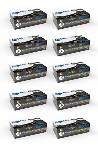 Dolphin Çok Amaçlı Siyah Nitril Eldiven (m) 100lü Paket 10 Adet (gıdaya Uygun)