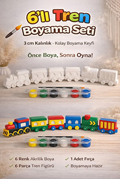 Misse 6 Adet (3D) Sevimli Tren Figürlü Taş Boyama Seti Çocuk Gelişimi Etkinli...