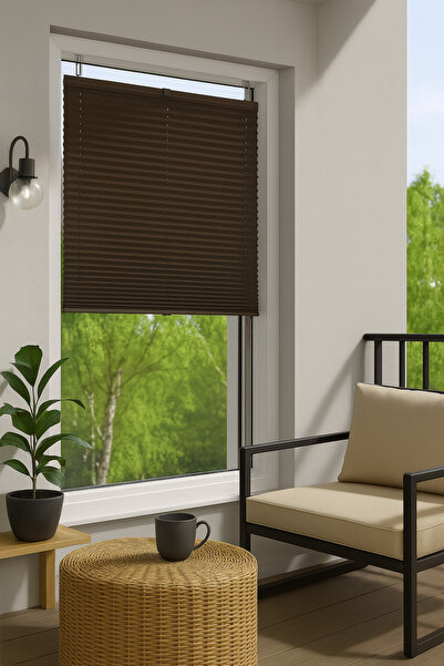 NetworkAvm Kahverengi Plise Katlanır Cam Balkon Perdesi - Ofis Perdesi - Mutfak Perdesi - Salon Perdesi