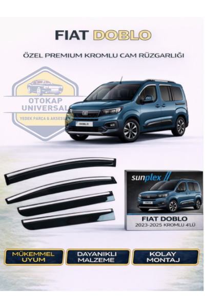 SUNPLEX Fiat Doblo 2023-2026 Kromlu Cam Rüzgarlığı Takım 4’lü Takım Rüzgar Ke...