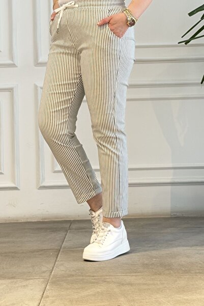 yb yağmur butik Παντελόνι με διπλό τελείωμα και ελαστική μέση, ριγέ