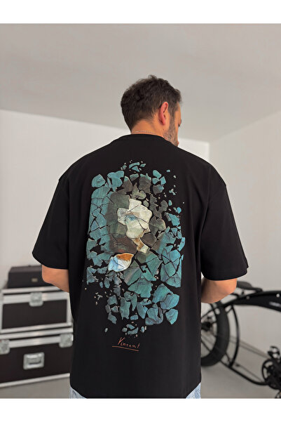 BYBASICMAN Tricou oversize negru cu imprimeu în relief Broken Vincent SW-5058