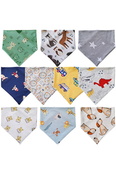 Baby Minik وشاح مثلث قطن ممشط ولعاب مريلة للتغذية 10 قطع