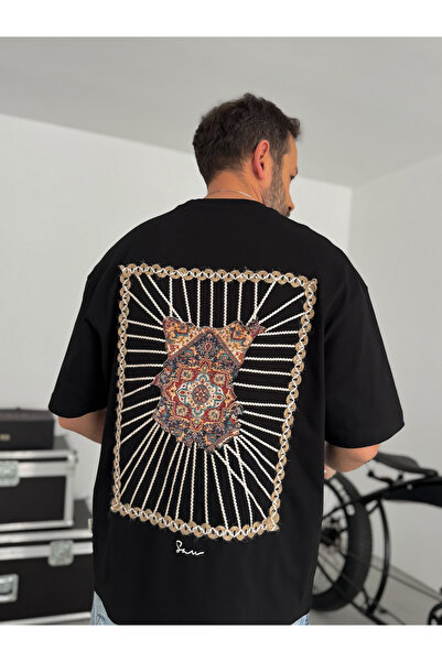 BYBASICMAN Tricou oversize negru cu plasă la spate și detalii încadrate SW-5063