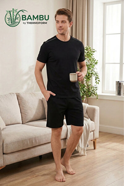 THERMOFORM Bamboo Piped Shorts Set Black