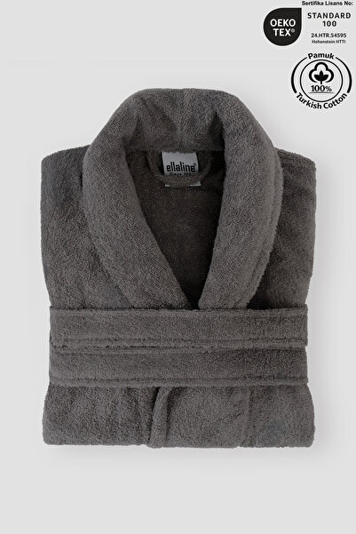Ellaline رداء حمام أنثراسايت 100% قطن معتمد بياقة شال للجنسين