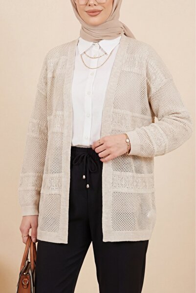 Modamorfo Με σχέδιο δαντελωτή πλέξη Πλεκτά Ζακέτα - πέτρα