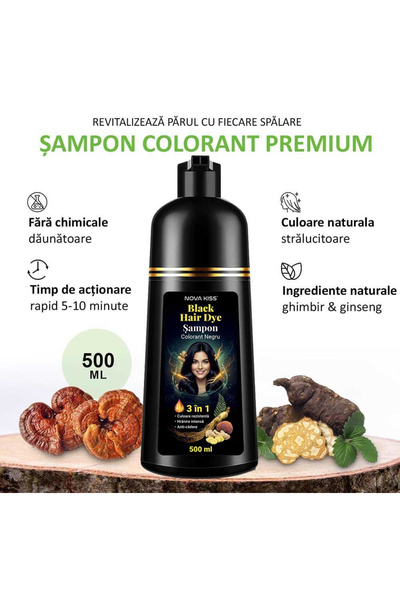 YECUCE Șampon pentru vopsirea părului negru, acoperire pentru părul alb, regenerare 3 în 1 cu ghimbir, 500 ml