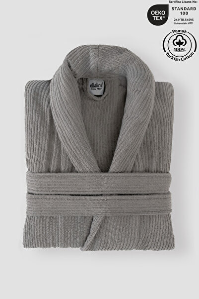 Ellaline Сірий халат у смужку 100% сертифікована бавовна Шальовий комір Унісе...