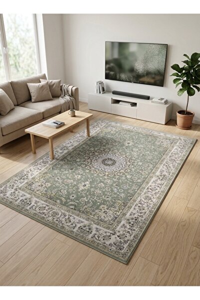 Al Kaffary Carpet سجاد بشاير بتصميم تراثي عربي، مثالي للمجالس والصالات وغرف المعيشة باللون الأخضر