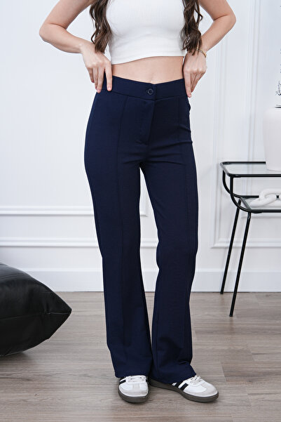 glanour Women's Black Spanish Cuff Trousers Relaxed Fit, High Waist, Shaping ...