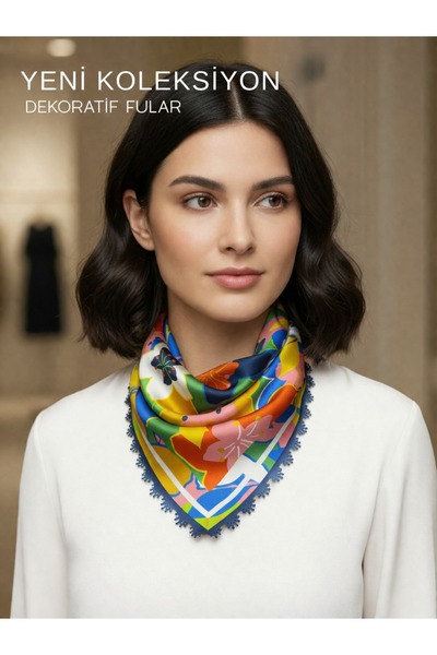 tarzınısec Choose Your Style Floral Model Decorative Edge Design Scarf 48X48 cm