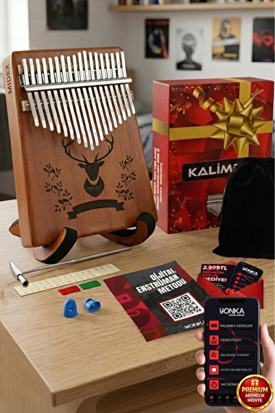 Midex KLX-456-PAK Hakiki Ağaç Geyik Desenli Kalimba 17 Tuşlu Full Set