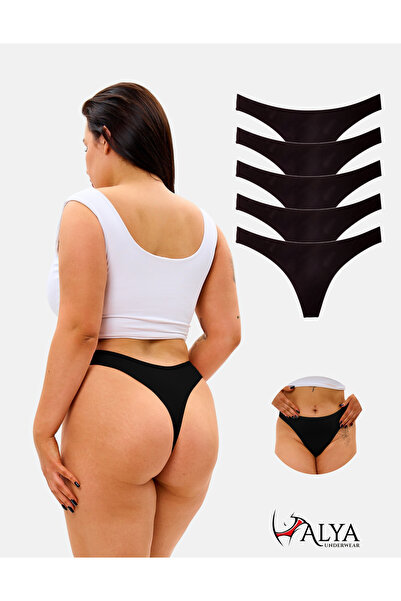 ALYA UNDERWEAR Kadın Külot Pamuklu String - 5 Adet Siyah Tanga (S, M, L, XL)