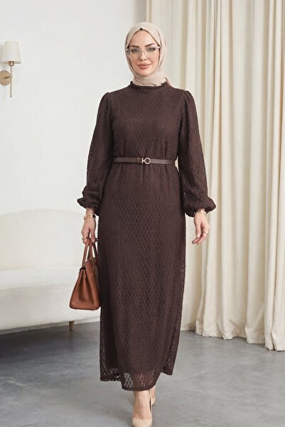 Modamorfo Rochie din dantelă căptușită cu guler elegant, mâneci bufante și cu...