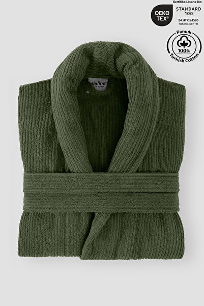 Ellaline Зелений халат у смужку 100% сертифікована бавовна Шальовий комір Уні...