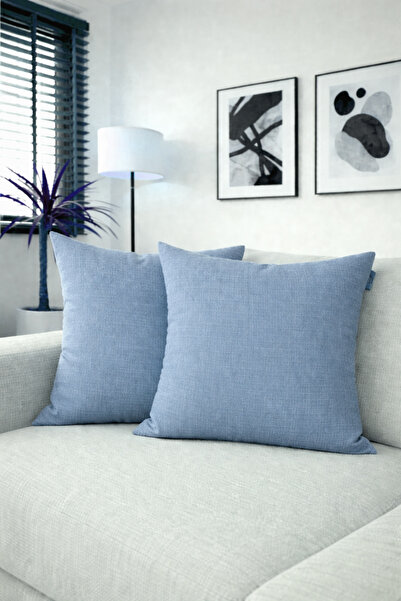 GOCCIA HOME غطاء وسادة ذو مظهر كتان مكون من 4 قطع باللون الأزرق