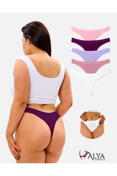 ALYA UNDERWEAR Kadın Tanga Külot, Pamuklu String Iç Çamaşırı, Düşük Bel - 5'l...
