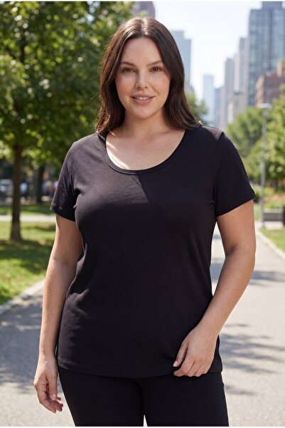 Ebsumu Γυναικείο μαύρο μπλουζάκι με φαρδύ γιακά με αναπνεύσιμο ύφασμα