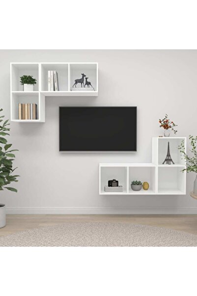 Concept Dulapuri TV montaj pe perete, 4 buc., alb, PAL