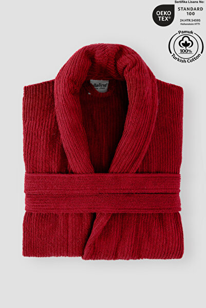 Ellaline Бордовий халат у смужку 100% сертифікована бавовна Шальовий комір Ун...