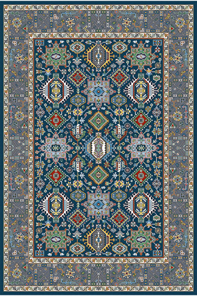 kilim home Covor albastru închis cu bază anti-alunecare - Model persan geomet...