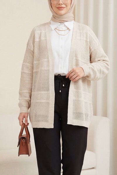 Modamorfo cu model tricotaj cu aspect dantelat Tricotaj Cardigan -piatră