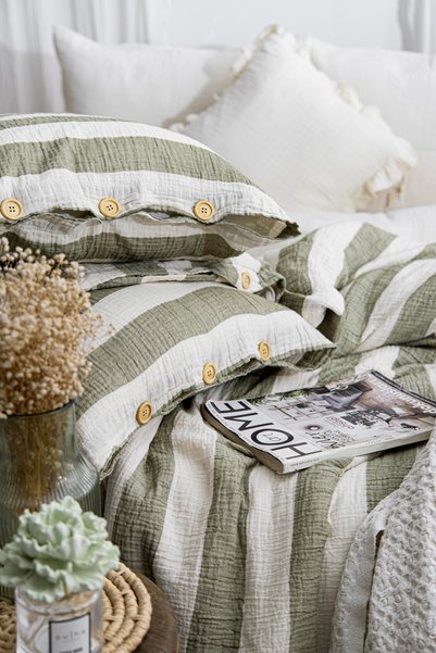 Çulha Double Muslin Duvet Cover Set 100% Cotton Lova Green 200X220 cm