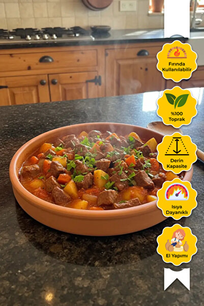 Dr.Maya Toprak Güveç Tepsi 30 cm | Yüksek Isıya Dayanıklı, Geleneksel Taş Fır...