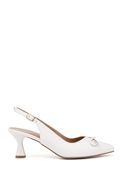 GÖNDERİ(R) Women's White Pointed Toe Goblet Heel Bow Open Back Shoes