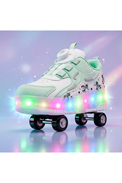 ROCKY Çocuk Su Yeşili Bağcıklı LED Işıklı Patenli Ayakkabı – Ortopedik Taban