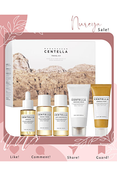 Skin1004 مجموعة سفر مدغشقر سنتيلا، تونر، أمبولة، كريم مهدئ، زيت منظف، رغوة أم...