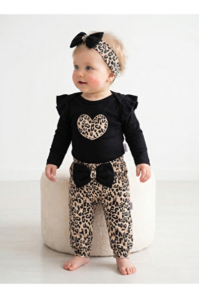 pony baby 'pony ile özel hisset' LEOPAR KALPLİ KIZ BEBEK 3'LÜ TAKIM
