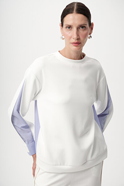 Allyco Hanorac tricotat albastru ecru cu detaliu de cămașă cu mâneci