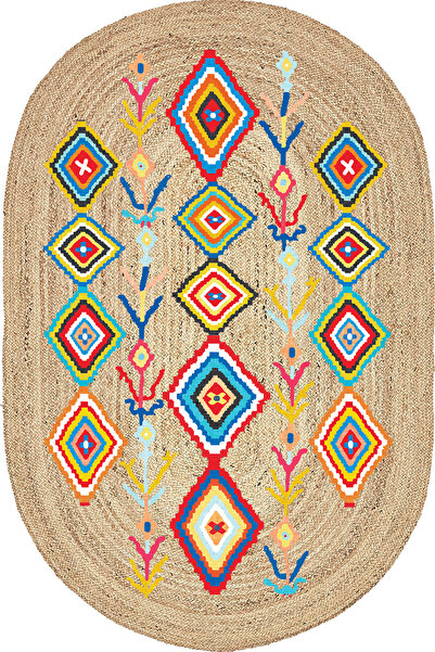 kilim home Boho 976 Jüt Hasır Etnik Desenli Oval Jüt Örme Doğal Hasır Natural...