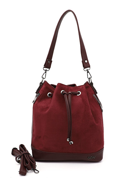 GÖNDERİ(R) Geantă de umăr și rucsac din piele intoarsa burgundy pentru femei
