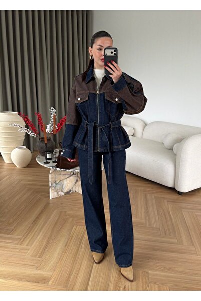 SHILSEE BEUTİQUE Set de pantaloni și jachetă pentru femei, maro, cu detalii, ...