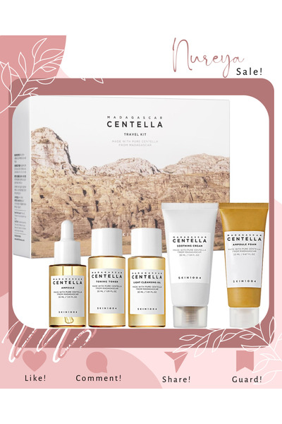 Madagascar Centella مجموعة سفر SKIN1004، تونر، أمبولة، كريم مهدئ، زيت منظف، ر...